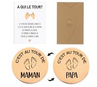 Cadeau Futur Maman Papa 1Pc Jeton des Décisions 1Pc Carte “A QUI LE TOUR” Cadeau Bébé Naissance Baby Shower Nouveaux Parents avec Enveloppe (Pied Rose)