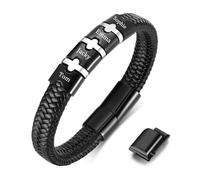 Cadeau Homme Bracelet Personnalisé Prénom - Bracelet Homme Cuir Nom Texte Gravé - Cadeau Fête des Pères Anniversaire Valentin Graduation Noël pour Papa Papy Copain Mari Fils Frère (Noir - 4 Noms)