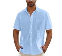 Cadeau Homme Chemises en Lin Solid Henley Shirts Casual Manches Courtes été Mao Chemisier de Plage Classique Ample Chemises Hommes Regular Fit Chemisier Respirant Haut Tops T-Shirt Pas Cher