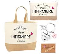 Cadeau Infirmière Sac Infirmière Trousse Tote Bag Porte Clé Infirmière Noël | Sac Infirmière Pochette Petit Bazar d'Une Infirmière Porte-Clés Enveloppe avec Fleur Cadeau Fin d'Année Noël Anniversaire