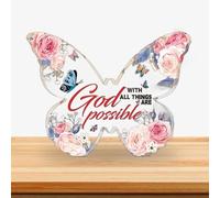 Cadeau inspirant pour les couples, les amoureux, les amis, les collègues, plaque papillon en acrylique, avec Dieu toutes les choses sont possibles, cadeaux inspirants pour une descente, un