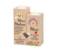 Cadeau Maitresse d'École Bougeoir en Bois, Cadeau Merci Maitresse avec Cœur. Merci Maitresse Présent Idéal pour Fin d'Année ou Noël et Décoration Chaleureuse pour Enseignant.
