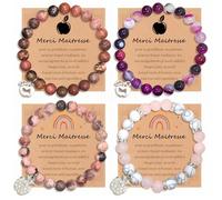 Cadeau Maitresse d'École - Bracelet Femme Personnalisé En Pierre Naturelle avec Merci Maitresse Carte, Cadeau Maitresse d'École Fin d'Année, Cadeau Noel Femme(Prof, Mère, Amie)