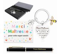 Cadeau Maitresse d'École Fin d'Année, Merci Maitresse Cadeau Avec Porte-Clés De Remerciement, Stylo, Carte Merci Maitresse, Coffret Cadeau, Cadeau Personnalisé Maitresse d'École