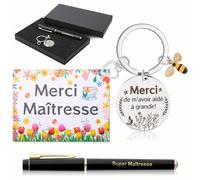 Cadeau Maitresse d'École Fin d'Année, Merci Maitresse Cadeau Avec Porte-Clés De Remerciement, Stylo, Carte Merci Maitresse, Coffret Cadeau, Cadeau Personnalisé Maitresse d'École