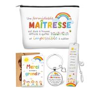 Cadeau Maitresse d'École Fin d'Année, Trousse de Maquillage Merci Carte Remerciement Marque Page Porte Clés et Enveloppe, Cadeaux Maitresse et Atsem - Merci De M'aider À Grandir