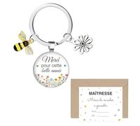 Cadeau Maîtresse Porte-clés Abeilles et Fleurs Porte Clef Pendentif et Carte Voeux Merci de m'avoir Aidé à Grandir Cadeau Maitresse École Fin d'Année Graduation