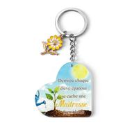 Cadeau Maîtresse Porte Clés en Acrylique en Forme de Cœur avec Pendentif Fleur de Soleil Cadeau Parfait pour Fin d'Année Fête des Professeurs et Noël
