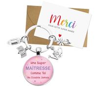 Cadeau Maîtresse Porte-clés Maîtresse Double Face avec Carte de Remerciement et Enveloppe Cadeau de Fin d'année Scolaire Maternelle Noël
