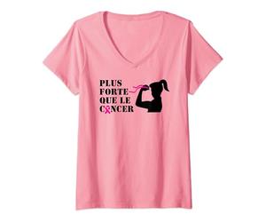 Cadeau Malade Octobre Rose Plus Forte Que Le Cancer Du Sein T-Shirt avec Col en V
