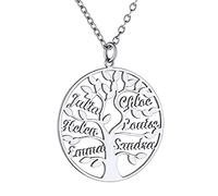 Cadeau Maman 6 Prénom Argent 925 des Enfants Collier Femme Personnalisé Arbre de Vie Pendentif Généalogique Famille Bijoux Fêtes des Mères Grand Mère Chaine Forcat 46 cm Noel