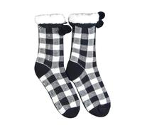 Cadeau Maman Anniversaire Chaussettes Femme 38/40 Automne hiver noël noir rouge motif à carreaux en peluche isolation anti-dérapant chaussettes de Mini Chaussettes Femme 39 42 Cadeau (Black, One Size)