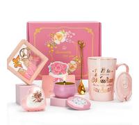 Cadeau Maman - Cadeau Maman Noel Tasse, Cadea-u Anniversaire Maman Set, Cadeaux Mere Marbrée Céramique Mug Cadeaux Mama-n, vec Cuillère, Boule de Bain, Bougie Aromatique, Porte-clés M, Carte