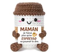 Cadeau Maman, Peluche Espresso Crocheté Artisanale, Idée Surprise Handmade Original & Bonne Humeur, Parfait pour Anniversaire, Fête des Mères et Noel