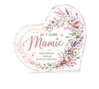 Cadeau Mamie, Cadeau Grand Mere Plaque Cœur Fleurie avec Message d’Amour | Message d’Amour 9,6 cm, Une tendre plaque cœur fleurie à poser, pour rappeler chaque jour à Mamie combien elle est aimée.