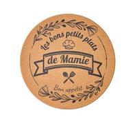 Cadeau Mamie Noël ou Anniversaire - Dessous de Plat Personnalisé en Liège - Accessoire Cuisine Gravé Les Bons Petits Plats de Mamie - Idée Originale Gravure Bois