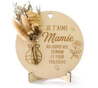 Cadeau Mamie Original : Plaque en Bois Décorative avec Bouquet De Fleurs | Plaque En Bois Élégante (16x16cm). Idée Cadeau Mamie Noel, Cadeau Grand Mere Pour Fete Des Grand Mere