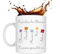 Cadeau Mamie Personnalisé - Mug Jardin de Mamie avec Prénoms des Petits-Enfants, Tasse Unique Grand-Mère, Idée Cadeau Fête des Grands-Mères et Anniversaire