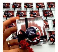 cadeau mariage invité bougie personnalisée, Lotus 50 Pièces remerciement Idée petit cadeau pour merci baptêmes our mariage, cadeaux de fête, fiançailles, anniversaire, Noël, baptême (rouge)