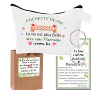 Cadeau Marraine carte definition+Porte clef Cadeaux Marraine - Pochette de ma Marraine -Trousse Marraine en Coton - Cadeaux Demande Annonce - Naissance Baptême Communion - Cadeau niversaire Marraine