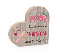 Cadeau Marraine Noel Veux tu Etre ma Marraine Cadeaux Demande Annonce, Décoration Planche en Bois en Forme de Coeur Balancier, Original Utile Cadeaux Noel Femme Parrain Demande