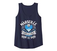 Cadeau Marseillais Maillot Humour Cœur Marseille Foot Débardeur, Femme, Bleu Marine, XXL