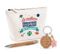Cadeau Meilleure Educatrice spécialisée de l'univers | Coffret Trousse, Stylo & Porte-clés Remerciement Femme