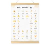 Cadeau Naissance Affiche “Mes Premières Fois” en Toile Cadeau Bébé Fille Garçon Futurs Parents Papa Maman Baby Shower