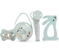 Cadeau Naissance,Coffret Cadeau Bébé Avec : Sucette Avectétine Symétrique Sx Pro 0-6 Mois + Attache Sucette + Boîte À Sucettes + Anneau De Dentition En Silicone. (4 Pcs).