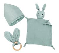 Cadeau Naissance Fille Garcon Personnalisé Lapin Doudou Mouchoir Kit Cape de Bain Bebe Coton Bavoirs Bebe Naissance et Serviette de Bain Bébé Naissance Bebe Garçon Fille Enfant Accessoire (Menthe)