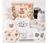 Cadeau Naissance Garcon Fille, 11 Pièces Coffret Naissance avec 2 Tasses Grenouillere Bebe Couverture Chapeau Chaussettes Bavoir Gants Pièce de Décision, Cadeau Baby Shower Garcon Fille