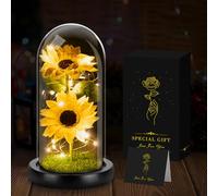 Cadeau Noel Femme,Fleur Eternelle sous Cloche avec LED, Tournesols Cadeau pour Homme Femme Maman Mère Grand-mère, Cadeau éternel pour Femme pour la Thanksgiving fête des mères, Anniversaire, Noël