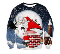 Cadeau Noel Homme Pull de Noel Homme Imprimé Fesses du Père Noël Tee Shirt Grande Taille Manche Longue Casual Sport Pull Imprimé Flocon de Neige Ugly Pull de Noël Moche Drôle Sweat Imprimé