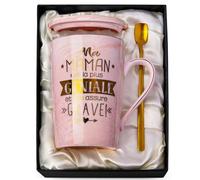 Cadeau Noel Maman Anniversaire - Tasse Rose en Céramique Marbrée 400 ml avec Texte Doré - Ma Maman Est La Plus Géniale - Idée Cadeaux de Noël, avec Cuillère, Carte de Vœux, Élégante Boîte Cadeau