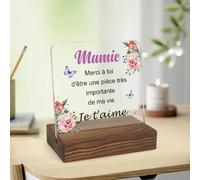 Cadeau Noël Mamie Cadeau Fete des Grands Meres Cadeaux Grand Mere Cadeaux Anniversaire Mamie Présent pour Mamies Décoration Acrylique Plaque avec Base Bois Présent pour Grand Mere San Valentin