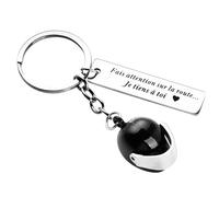 Cadeau Noël Porte-Clé de Voiture Moto Forme Casque en Acier Inoxydable Porte Clef Pendentif Personnalisé avec Fais attention sur la route Porte-Clé de Homme Femme pour Fête Saint Valentin Anniversaire
