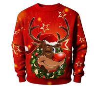 Cadeau Noël Pull Homme Mode Casual T-Shirt Manches Longues Homme Sport Coton Pull Moche de Noel Homme Lumineux Grande Taille Cadeau Noël Femme