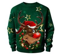 Cadeau Noël Pull Homme Mode Casual T-Shirt Manches Longues Homme Sport Coton Pull Moche de Noel Homme Lumineux Grande Taille Cadeau Noël Femme