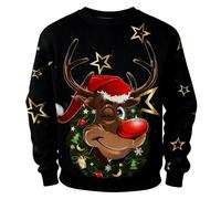 Cadeau Noël Pull Homme Mode Casual T-Shirt Manches Longues Homme Sport Coton Pull Moche de Noel Homme Lumineux Grande Taille Cadeau Noël Femme