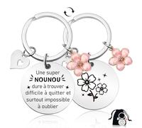 Cadeau Nounou, Cadeau Nounou Fin de Contrat, Porte clés Inoxydable Double Face, Cadeaux Assistante Maternelle Merci ATSEM Anniversaire De Fin D'année