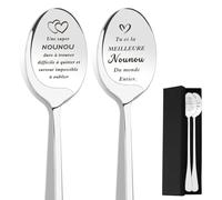 Cadeau Nounou, Cadeau Nounou Original, Cadeau Nounou Fin de Contrat, Idee Cadeau Nounou Personnalisé 2 Pièces Cuillère Cadeau Merci,Cadeau Nounou Noel Cadeaux pour Nounou Fin d'année Anniversaire Noël