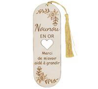 Cadeau Nounou Marque Page en Bois Nounou en Or Marque Page Cadeau Original pour Nounous Assistante Retraite Anniversaire Noël