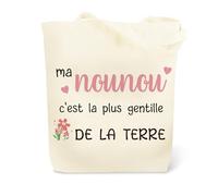 Cadeau Nounou Original Tote Bag Merci Anniversaire Fin de l'Année Scolaire Halloween Paques Remerciement Retraite Jour de l'An Cadeau pour Nounou Idee Cadeaux Sac en Toile Sac Réutilisable