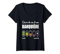 Cadeau Original Humour Femme Durée De Vie D'une Femme Tee Shirt Femme Banquière Cadeau Humoristique Banque T-Shirt avec Col en V Noir Taille S