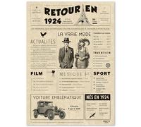 Cadeau Original Retour en 1924 - Idée Cadeau 101 Ans Femme et Homme - Carte Anniversaire 101 ans femme et Homme - Decoration Anniversaire 101 ans femme - Carte d’Anniversaire avec Félicitations