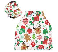 Cadeau Ours De Noël Blanc Housse de Canopée pour Poussette,Siège de Voiture pour Bébé Dais Siège Auto Couverture D'Allaitement Pare-Soleil Respirant Extensible pour Bébé