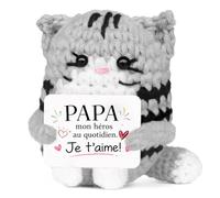 Cadeau Papa Original, Cadeaux Pap Crochet Fait Main, Cadeau Anniversaire Pap avec Chat Mignon en Coton, Petite Figurine Décorative, Cadeaux Papas Émotionnel avec Message Je T’Aime, Cadeau Noel Papa