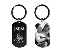 Cadeau Papa Porte-Clés Fete des Peres Personnalisés Photo, Idee Cadeaux Fête des Pères Original Porte Clef Personnalisable Nom Gravure Avec Motif Poing, Cadeaux Anniversaire Papa, Homme