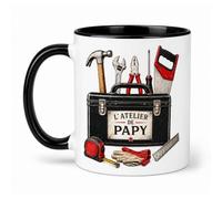 Cadeau Papi Mug Bricoleur En Céramique L’Atelier De Papy Pour Grand-Père | Format 325 ml, 9,5 x 8,2 cm, cadeau papy pour anniversaire, Noël ou fete des grand pere, motif outils d’atelier