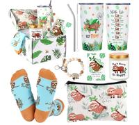 Cadeau paresseux pour femme, cadeau sur le thème des paresseux pour femme, cadeaux pour les amateurs de paresseux, articles de paresseux inclus : gobelet de 590 ml, trousse de maquillage, chaussettes,